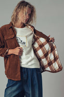 Plaid Lined Corduroy Flannel Shacket (Brown or Olive)