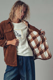 Plaid Lined Corduroy Flannel Shacket (Brown or Olive)