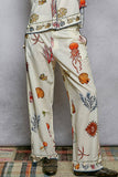 Sea-Inspired Print Shell Trim Contrast Stitch Pants