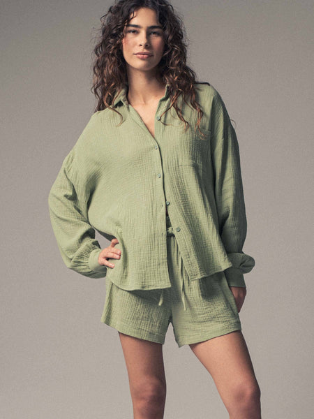 Crinkle Cotton Gauze Button-Up Set