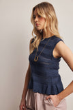 Pointelle Knit Peplum Top (Coral, Ivory, or Navy)