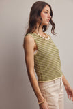 Knit Stripe Sleeveless Top (Peach Blue or Sage Lemon)