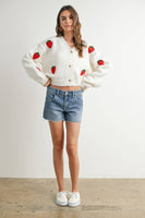 Strawberry Embroidered Cropped Cardigan