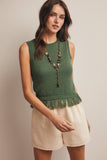 Fringe Hem Knit Top (Ivory or Eucalyptus)
