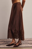 Alora Lace Hem Satin Skirt (Mocha or Slate Blue)