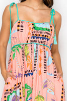 Coral Retro Print Maxi Dress