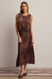 Alora Lace Hem Satin Skirt (Mocha or Slate Blue)