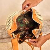 Rattan Sling Bag - Brown Diagonal Stripe Pattern