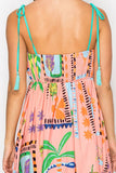 Coral Retro Print Maxi Dress
