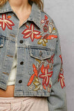 Beaded Embroidered Waist Tab Denim Jacket