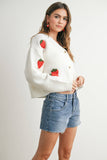Strawberry Embroidered Cropped Cardigan