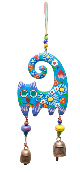 A Cat Bloom/Blue/Hand Painted/Beads & Bells