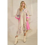 PINK Vintage Embroidery Maxi Dress: