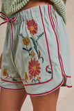 Embroidered Floral Drawstring Shorts