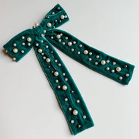 Pearl Velvet Bow Hair Clip
