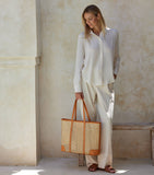 Oversized Rattan Cane Weave Tote Brown Leather