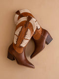 The Fairy | Camel Western Boot in Suede with Inlay