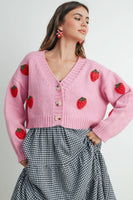 Strawberry Embroidered Cropped Cardigan