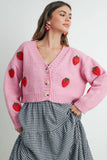 Strawberry Embroidered Cropped Cardigan