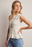 Pointelle Knit Peplum Top (Coral, Ivory, or Navy)