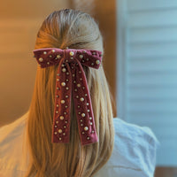 Pearl Velvet Bow Hair Clip