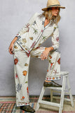 Sea-Inspired Print Shell Trim Contrast Stitch Pants