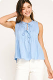Pintuck Linen Sleeveless Top (colors: Butter or Chambray)