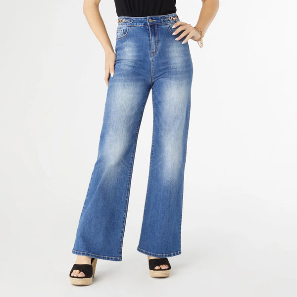 EverStretch Chain Detail Wide Leg Jeans