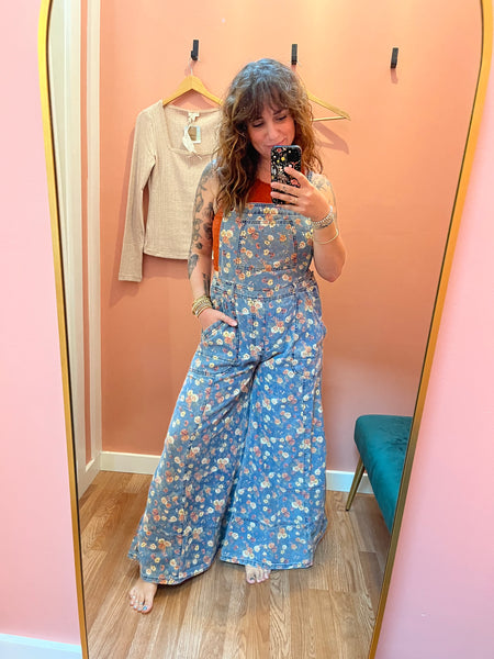 Denim Floral Overalls
