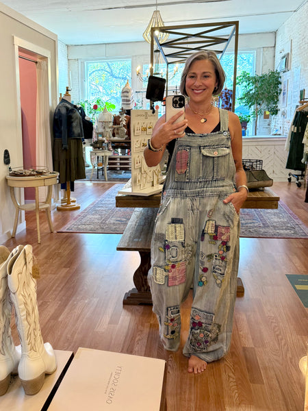 Denim Patchwork Overalls