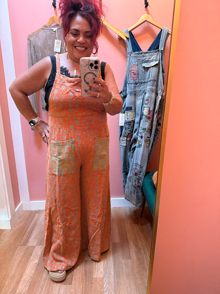 Orange Floral Overalls