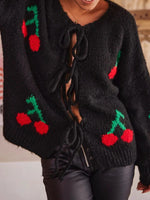 Y2K Called Tie Front Cherry Sweater