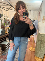 Linen Cropped Long Sleeve Top
