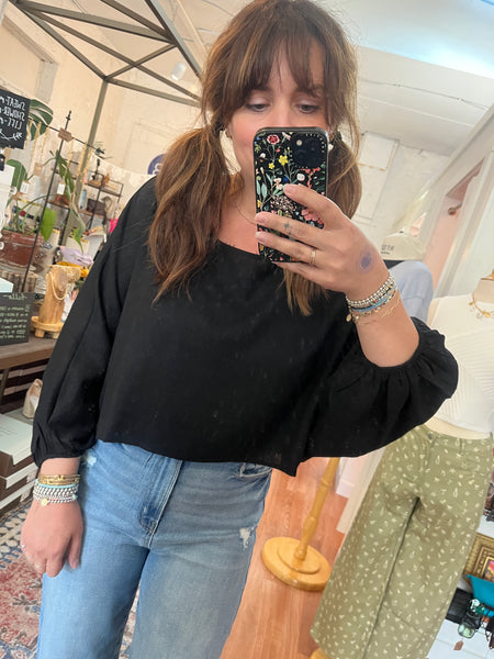 Linen Cropped Long Sleeve Top