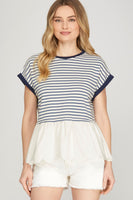 Game Day Striped Ruffled Top (Red or Blue)