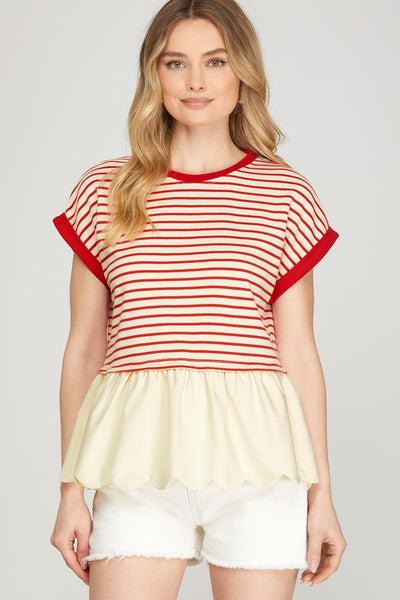 Game Day Striped Ruffled Top (Red or Blue)