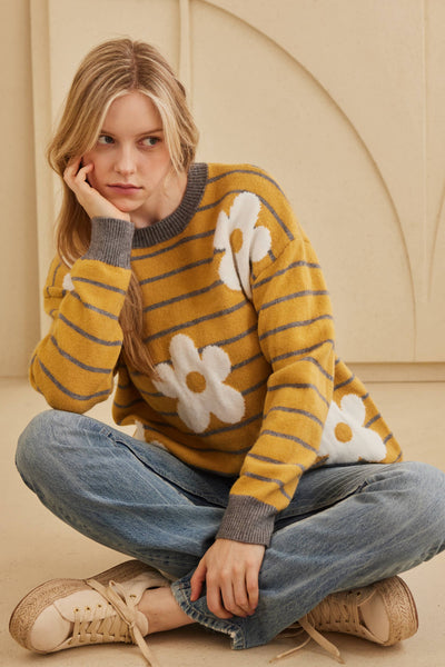 Daisy Patched Striped Sweater