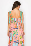 Coral Retro Print Maxi Dress