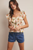 Beatrix Ruffle Neck Cotton Blouse (Ecru or Sage)