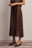 Alora Lace Hem Satin Skirt (Mocha or Slate Blue)