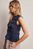 Pointelle Knit Peplum Top (Coral, Ivory, or Navy)