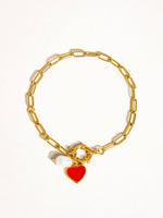 Eulalie 18K Gold Non-Tarnish Heart Pearl Chain Bracelet