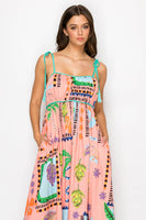 Coral Retro Print Maxi Dress