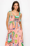 Coral Retro Print Maxi Dress