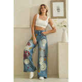 Wide Leg Embroidered Denim