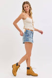 Mid Rise Shorts with Frayed Edges