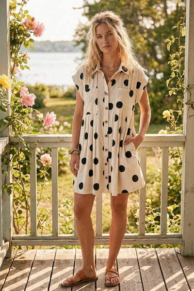 Polka Dot Poplin Mini Dress – Button-Down Summer Dress