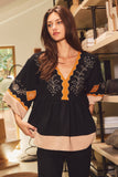 Color Block Airflow Oversized Peasant Blouse (Fuchsia, Black, or Olive)