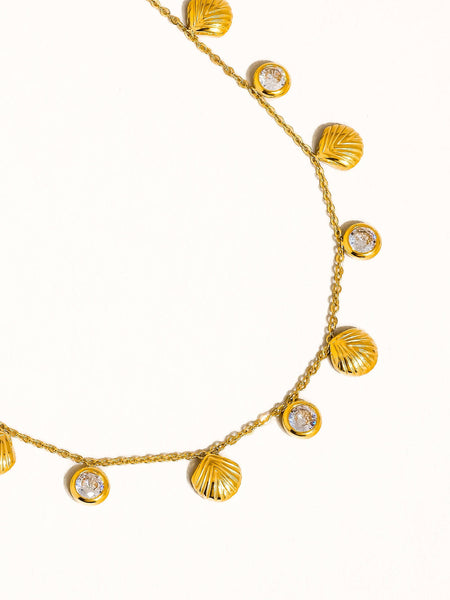 Sylvain 18K Gold Non-Tarnish CZ Shell Charm Necklace