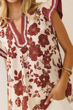 Nancy Floral Blouse (Burgundy or Teal)